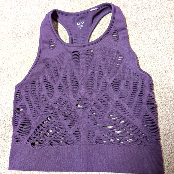 Alo Vixen Womens Crop Tank Top Racerback Cutout Purple Stretch Small Yoga Unique - Picture 1 of 6